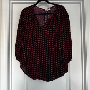 Navy Heart Print Valentine’s Artisan NY Blouse Size 2x